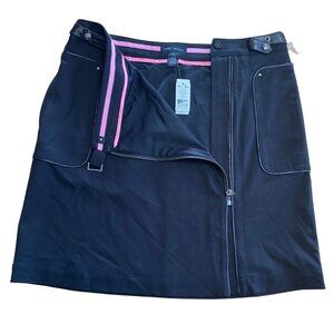 NWT PINK TARTAN STRETCH BLACK WITH FAUX LEATHER ACCENTS, 14, DISCOUNTED